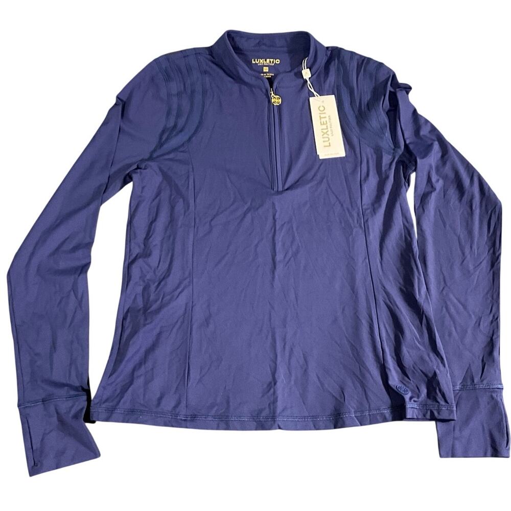 NWT Women’s Luxletic Lily Pulitzer M Half Zip Sungruard Pullover Navy Activewear